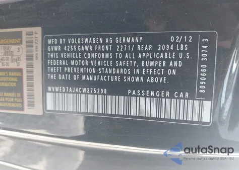 2012 Volkswagen Gti 2-Door from USA, damaged, VIN WVWED7AJ4CW275298